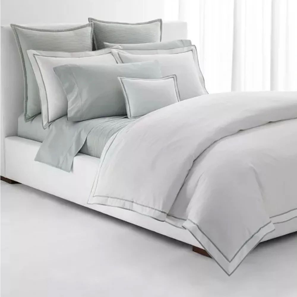 Lauren Ralph Lauren Spencer Sateen Border White Sage King Duvet Cover, NWT $420